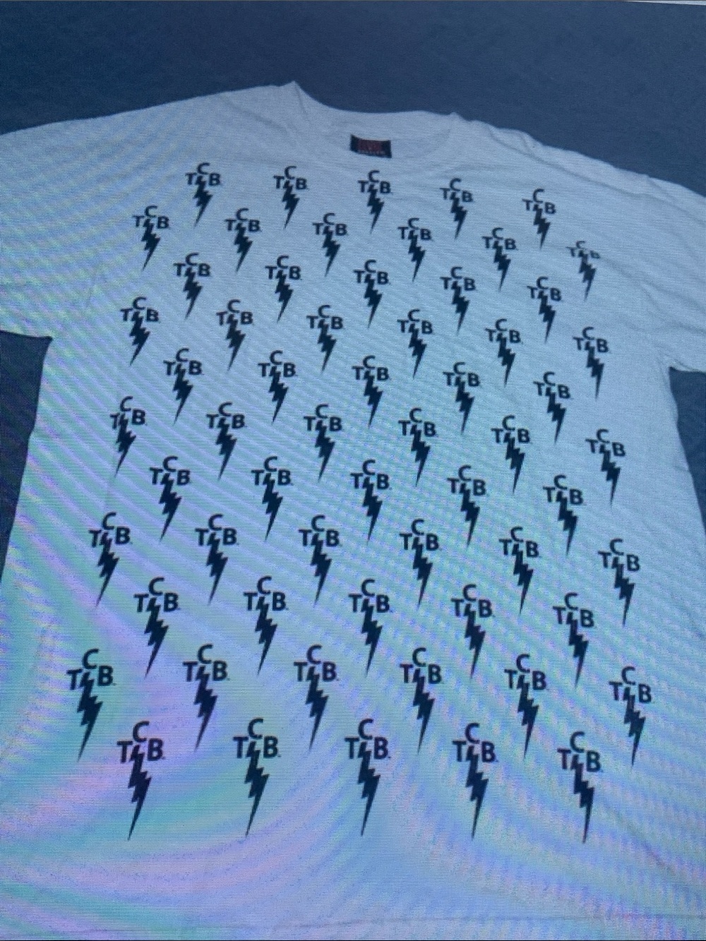 White T-Shirt with Black Lightning Print - Men's Casual Tee